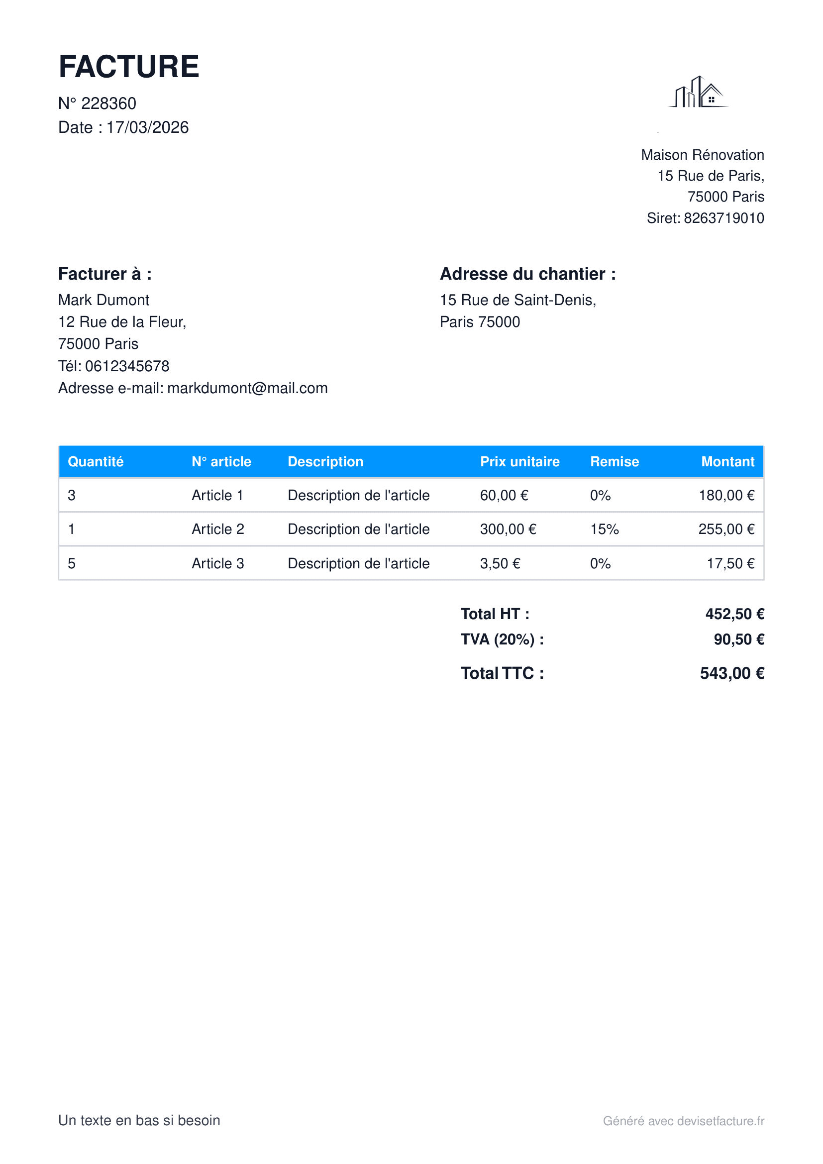 Exemple de devis professionnel